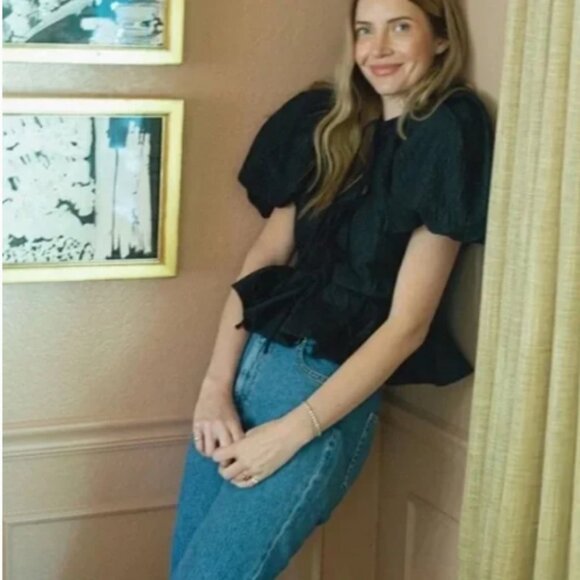 Antonio Melani Black Puff Sleeve Peplum Blouse - Picture 1 of 5